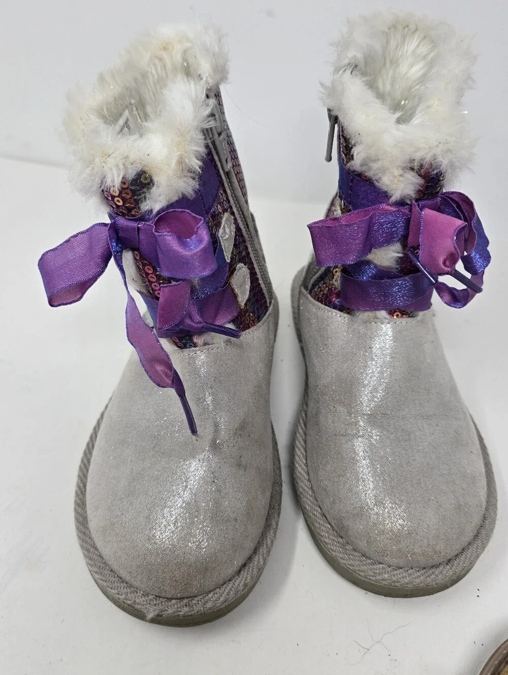 Cat & Jack Stride Girls Size 9 Shoe Lot Bundle Fuzzy Slippers Lace Up Boots Tan